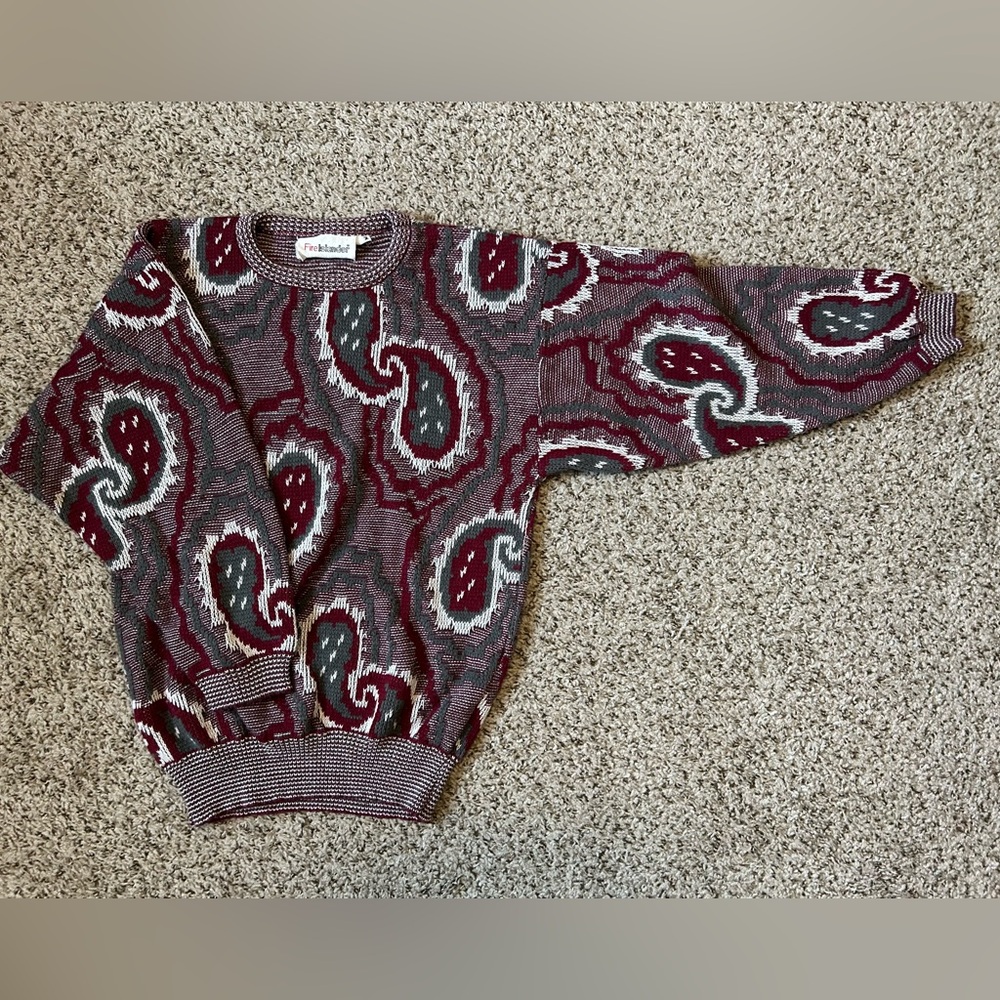 Fire Island 90s Sweater Paisley Vintage Size M - Made in USA